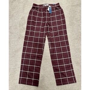 NWT Hollister Women's Ultra High Rise Dad Pants Plaid Red 9 Regular